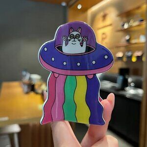 Large Pre-Packaged Acrylic Cat Alien & UFO Hair Clip | 3.6" x 2.48"